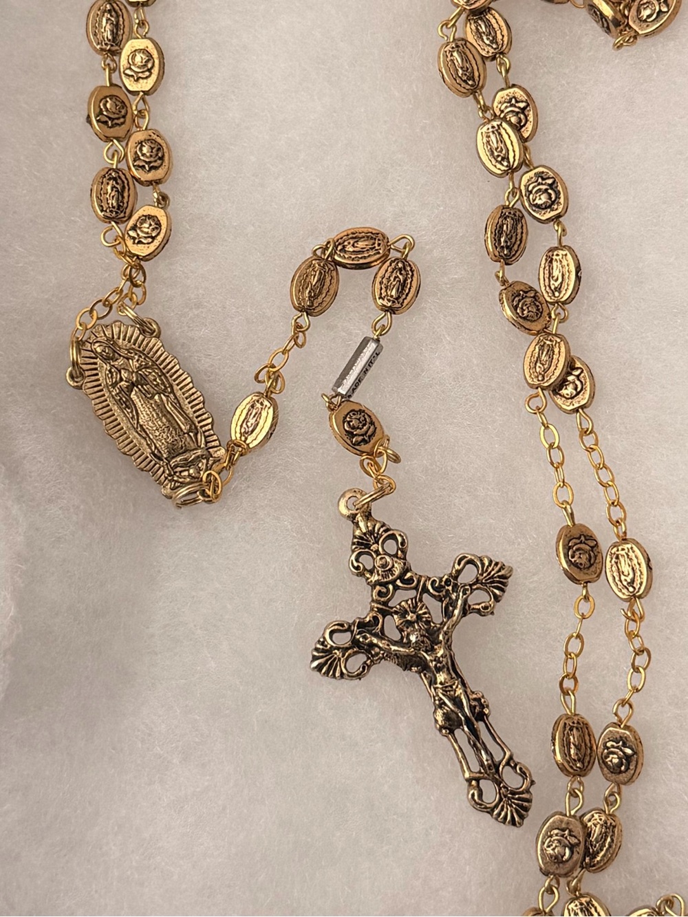 Gold Toned Virgin Mary Rosary Necklace made in Italy
